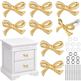 MorningRo 8 Pcs Bow Drawer Knobs Metal Bow Dresser Knobs Vintage Handles for Dresser Gold Handles for Home Bedroom Kitchen Cabinets Hardware Cupboard(Normal Size)