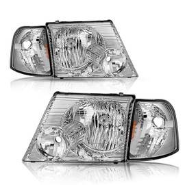 BRYGHT Headlight Assembly Replacement for 2002 2003 2004 2005 Ford Explorer Corner Lights 4pcs Driver & Passenger Side (Chrome Housing with Amber Reflector)
