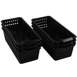 Begale Black Small Plastic Storage Baskets, 11.6"L x 5"W x 3.4"H, Set of 6