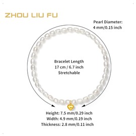 ZHOU LIU FU 18K Gold Heart Beads Bracelet for Women, 750 Gold Jewellery Decorative Magic Gold Pearl Stretch Bracelet Mother Lover Lady Teen Girls Girls, Yellow Gold, Pearl