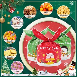 Lanfixilly Christmas Treats Bags,Christmas Party Candy Bags 100pcs Rabbit Ear Xmas Goodie Bags,5 Different Design Candy Wrapping Bags,for Christmas Party Snack Bags Presents Cookies Bags