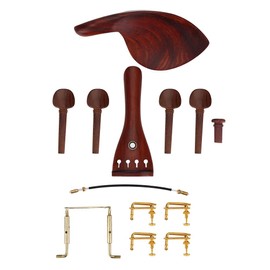 4/4 Full Size Violin Accessories Kit, Rosewood Violin Parts 4/4 Handmade Set Chinrest Pegs Tailpiece Tunners Endpin Essential for Violin Enthusiasts