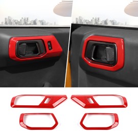 Jimen Compatible with Ford Bronco 2021-2023, 4PCS Car Inner Door Handle Bowl Cover Trim (Red)