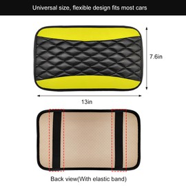 KVAEY Car Center Console Cushion Pad, 12.6 × 7.48 Inches Waterproof Car Armrest Seat Box Cover, PU Leather Armrest Cover Protector for Most Vehicle, Universal Car Interior Accessories (Black+Yellow)