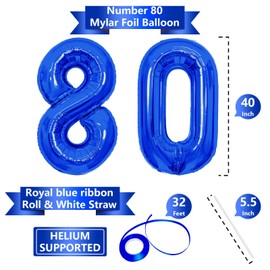 40 Inch Navy Blue 80 Number Balloons, Giant Jumbo Helium Mylar Foil Navy Blue Number Balloons for Birthday, Navy Blue Mylar Digital Balloons for 80th Birthday, Anniversary Party Decorations Supplies
