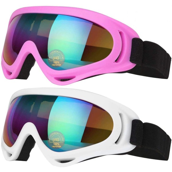 COOLOO Ski Goggles, Motorcycle Goggles, Snowboard Goggles for Men Women Kids - UV Protection Foam Anti-Scratch Dustproof