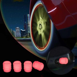 4pcs Red Universal Fluorescent Car Tire Valve Stem Caps Glow in The Dark Tyre Nozzles Covers Luminous Motorcycle Bike Tire Valve Stem Covers Tire Accessories Decor