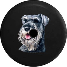 Funny Spare Tire Wheel Cover for Camper SUV Trailer Truck RV JP Thick PVC Leather | Schnauzer Dog Lover Adopt Rescue Black 32 Inch with Backup Camera Hole