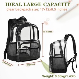 GiMiUiTo Clear Backpack Heavy Duty,17'' Transparent Bag See Through Backpack for College Work Travel Security,Black