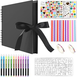 Álbum de Fotos Scrapbook 80 Páginas Kit DIY Hecho a Mano con Pegatinas, Bolígrafos, Plantillas y Cinta Libro de Aventuras y Memorias Regalo Ideal para Boda, Graduación, Aniversario y Baby Shower (negro)