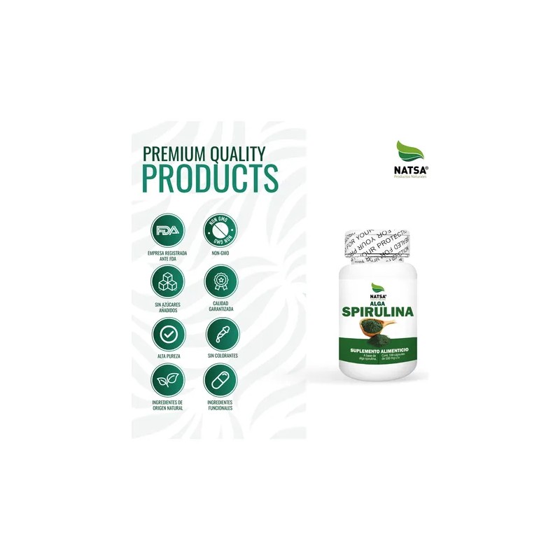 Alga Spirulina, 100 Cápsulas, Calidad Premium Natural