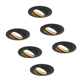 HCFEI LED Recessed Spotlight, Dimmable, Black, Swivelling, 5 W, Flat, 230 V, Recessed Spotlight, 68 mm Borehole, 120° Beam Angle, Warm White, 3000 K (Pack of 6)