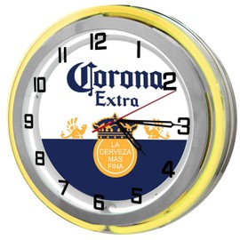 Redeye Laserworks Corona Extra Beer 18.75" Yellow Double Neon Clock, Bar and Pub Clocks, Light Neon Bar Clock