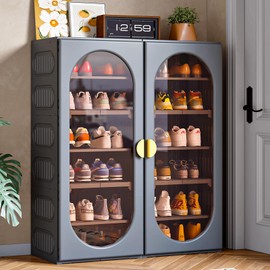 MAGINELS Foldable Shoe Storage Cabinet with Doors, 6 Tiers 36 Pairs Large Shoe Rack for Closet Entryway，Freestanding Shoe Storage Cabinet for Hallway Living Room(Gray) (6TIERS 24PAIRS)