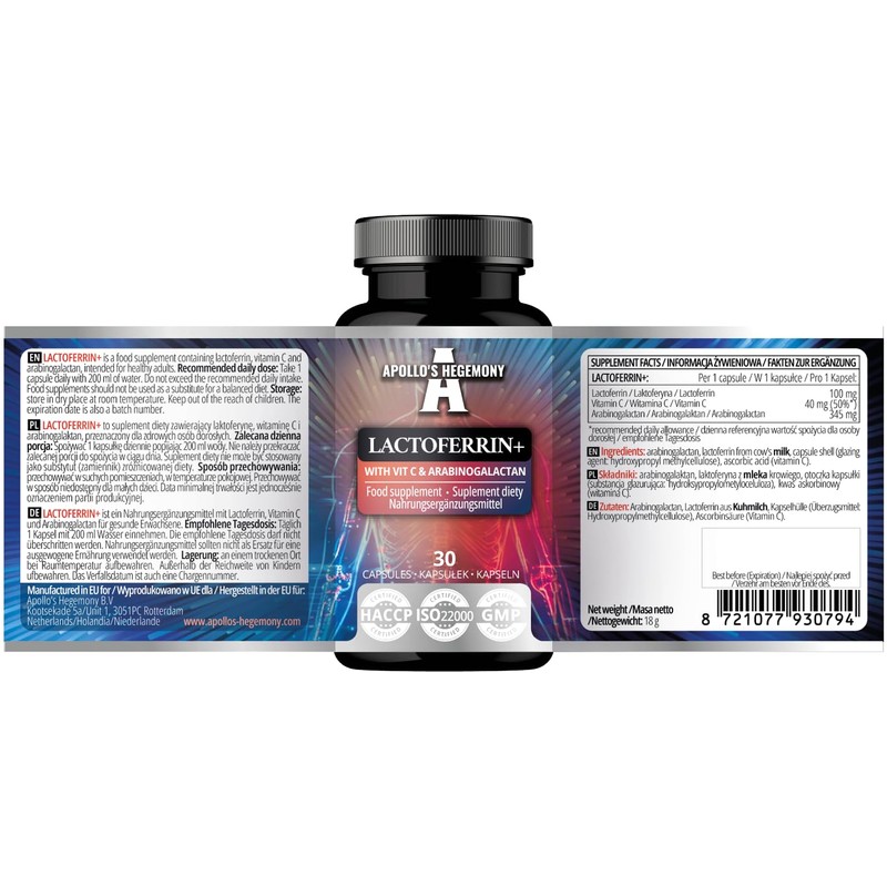 Lactoferrin+ 100 mg - with Vitamin C and Arabinogalactan -