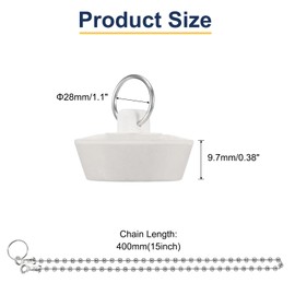 sourcing map 4Pcs Rubber Drain Stopper with Chain and Hanging Ring, Bathtub Drain Plug Fits 1-1/8 Inch to 1-1/4 Inch, Rubber Sink Stopper Drain Plug for Bathtub, Kitchen and Bathroom, White