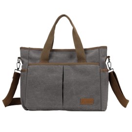 ALUWU Women's Canvas Tote Bag Work Shoulder Crossbody Bags Vintage Multi-pocket Handbags Small, Grey