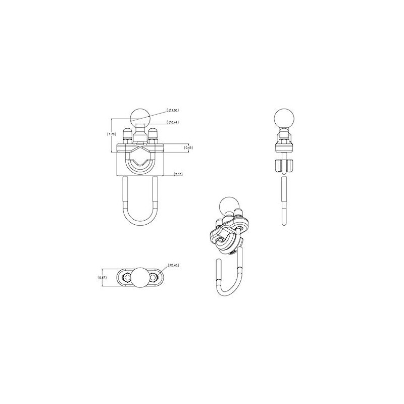 ram mount U-BOLT BASE, UP TO 1" OD WITH 1"