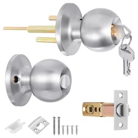Coolty Entrance Door Knob with Lock and Key, Entrance Knob Set, Exterior Door Knob Front Lockset, External Internal Locking Door Handle for Bedroom/Bathroom/Office/Work Place(Silver)