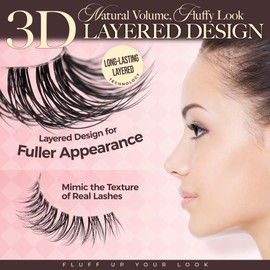 LASHVIEW Natural Look False Eyelashes 16 Pairs Wispy Fluffy 3D Volume Faux Mink Lash Pack, D Curl Cat Eye Lashes, Soft Lightweight Lash Easy To Apply Daily Makeup S05