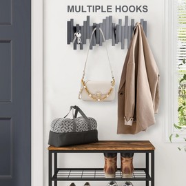 MinBoo Bamboo Multi Hook Coat Rack – Modern, Unique, Space-Saving Coat Hanger with 4 Flip-Down Hooks for Hanging Coats, Scarves,Key, Hat Umbrella and More,Gray