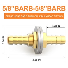 GASHER 5PCS Brass Hose Barb Thru-Bulk Bulkhead Fitting 5/8" to 5/8" Barb Hose, Straight Hex Union Fitting with 10PCS Hose Clamp
