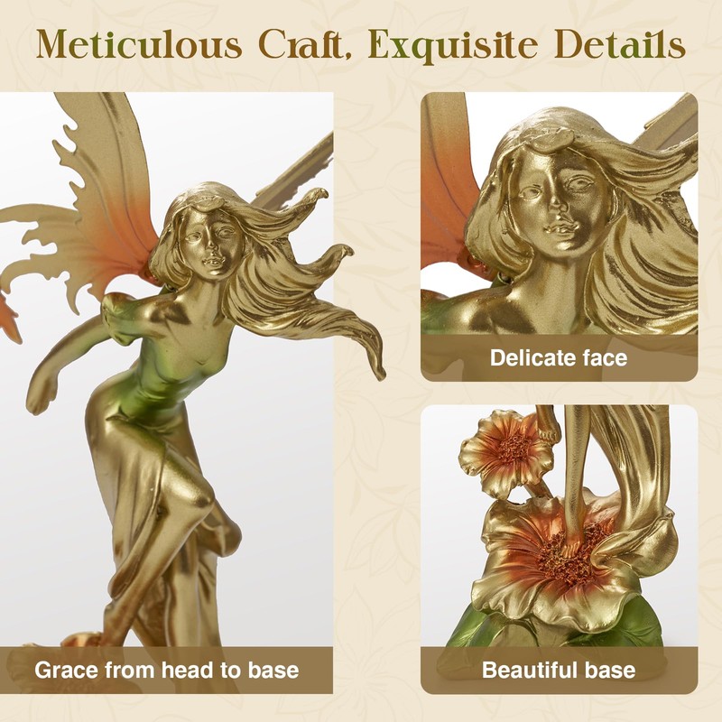 FOLKOR LIFE Resin Fairy Statue Hand-Painted Elegant Fantasy Decor, Dancing