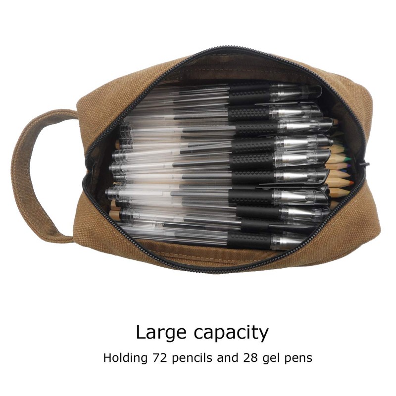 Enyuwlcm Heavy Canvas Stationery Large Pencil Bag with Handle Strap