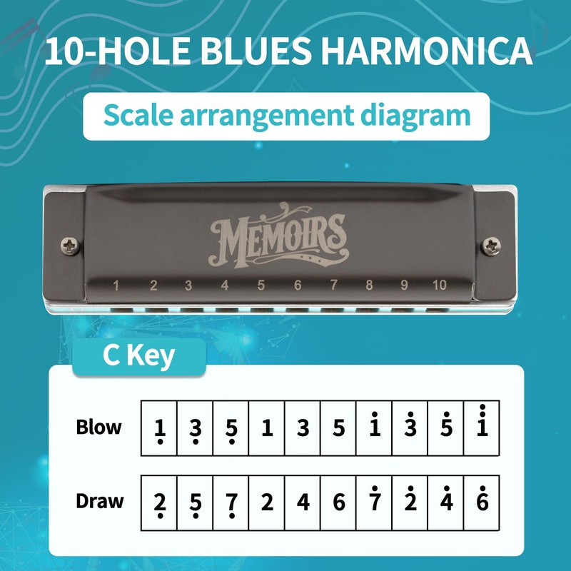 CONJURER Deluxe 10 Hole Pro Diatonic Blues Harmonica in C