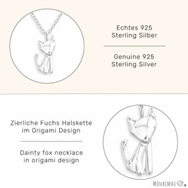 Monkimau Women's Necklace with Origami Fox Pendant 925 Sterling Silver Fox Necklace Silver Women Charm Chain Jewellery Gifts for Children Girls Women, Stainless Steel