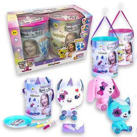 #sbabam Funny Box Doki Rainbow Pets Maxi Stuffed Toys with Stencil and Felt Tip Pens Washable for Children, Pack of 2 - Plush Cat, Unicorn, Rabbit and Others for Girls and Child Gift