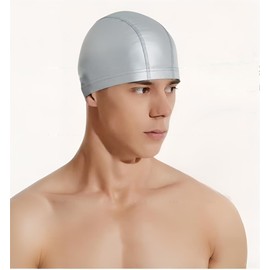 Vanolu Waterproof PU Swim Cap – Non-Slip Long Hair Swimming Cap for Adults, Men & Women, Ideal for Pool & Beach (Sliver)