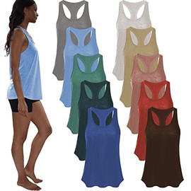 Women's Everyday Flowy Burnout Slub Racer Back Active Workout Tank Tops- 10 Pack (10 Pack - Solid Color Blast, Small)