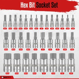 WETT WETT 32pcs Master Hex Bit Socket Set, Allen Socket Set, 1/4', 3/8', 1/2' Hex Drive Sockets, SAE and Metric, 5/64 Inch to 3/4 Inch and 2mm to 19mm, S2 Steel & Cr-V Steel