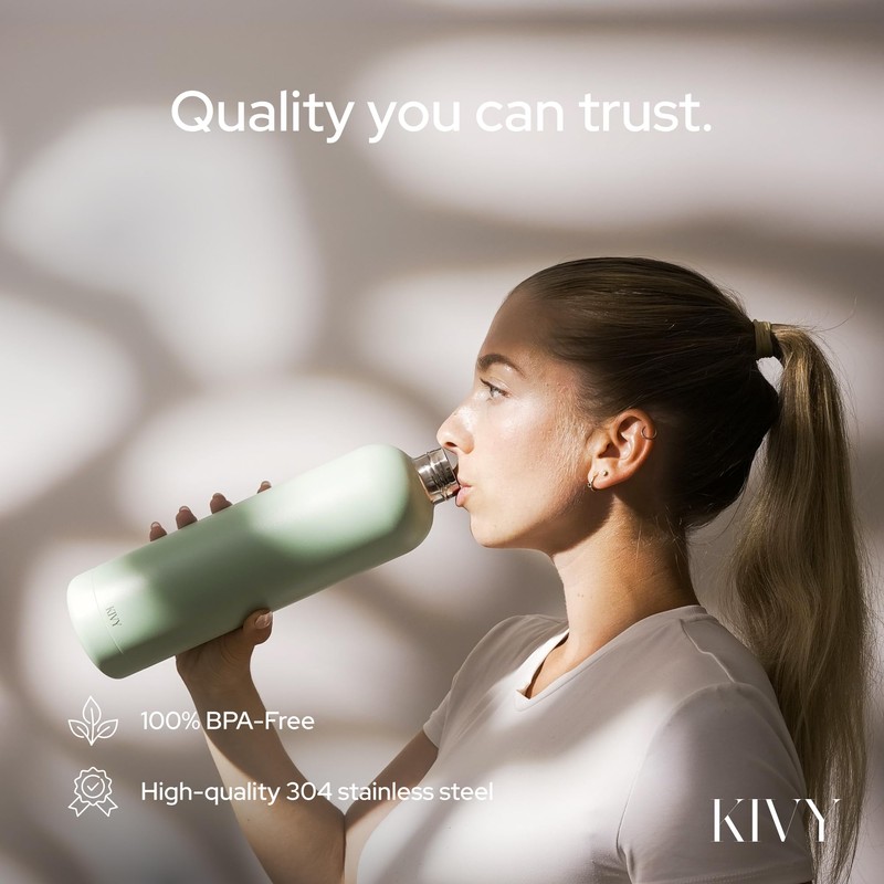 KIVY 32oz Stainless Steel Insulated Water Bottle - Leak Proof,