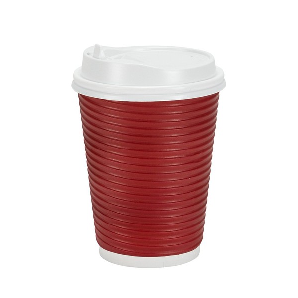 Nicole Home Collection Double-Walled Insulated Ripple Paper Disposable Cups With Lids For Hot Beverage | Maroon | Pack of 30 Coffee Cup, 12 oz