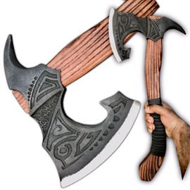 [Viking Tools] 22”Two Handed Large Berserker Axe, Large Norse Axe,Scandinavian Style Viking Axe Double Headed ax, Functional Viking Battle ax, History of Viking and Norse Mythology(Large Spike Norse Axe) Tomahawk Vikings Bearded Axe, with Leather Sheath
