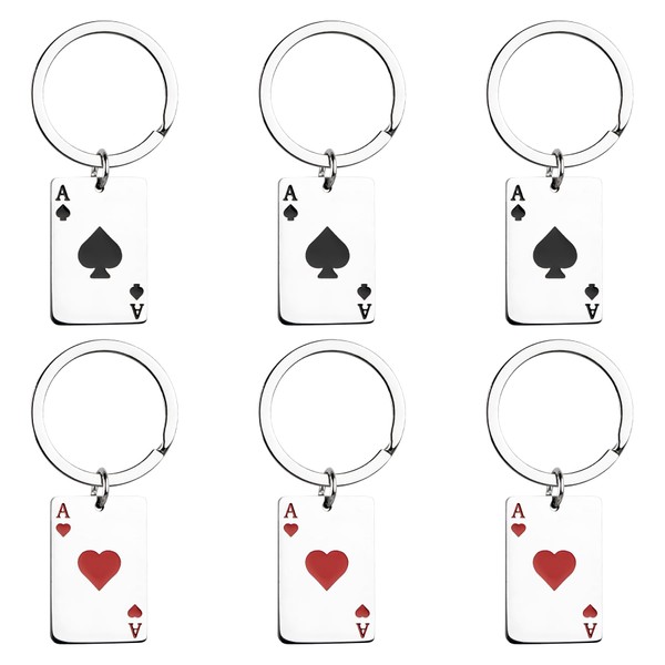 Framendino, 6 Pack Metal Poker Card Pendant Charm Keychains Peach