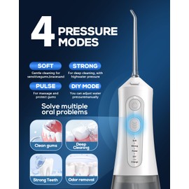 Water Dental Flosser Teeth Pick, 4 Modes Portable Cordless Oral Irrigator, IPX7 Waterproof Powerful and Rechargeable Water Flossers for Teeth, Electric Flosser for Travel Home Use