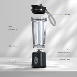 Portable Blender for Smoothies and Shakes, Mini Personal Juicer Machine for Travel, 16.9 oz, 40 Seconds Auto Shutoff, 3 Seconds No-Load Protection, Suitable for Most Vegetables and Fruits(black)