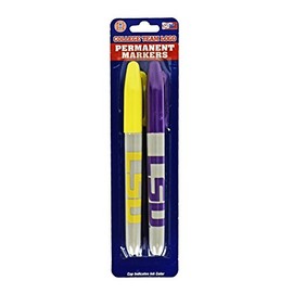 Set of 2 College Football Themed Permanent Markers! Cap Indicates Color - 5.5" - Features Pocket Clip for Marking on the Go - Perfect for Home, School, or the Office! (LSU Tigers)