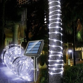SIOOUI Solar LED Lichterkette Außen, IP65 Wasserdicht Lichtschlauch mit 8 Beleuchtungsmodi, 12m/39.4ft 100LEDs Seil Lichterkette, Solar Dekoration Lichter für Terrasse, Garten, Baum, Party (Weiß)