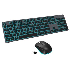 Wireless Keyboard and Mouse RGB Backlit Combo, Slim & Quiet, Rechargeable, Light Up, Jiggler, Tilt Angle, 2.4GHz Silent Keyboard Mouse for Mac Windows PC Computer, Laptop, Desktop (Space Gray)