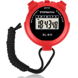 Stopwatches, Digital Sports Stop watch, referee kit, Handheld stopwatch Split Lap Timer, Neck Stopwatch, Shockproof Waterproof Stopwatch with LCD Display for Coaches Swimming Running Training (red)