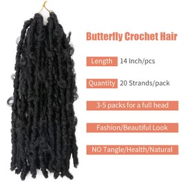 Shinon Butterfly Locs Crochet Hair 14 Inch Pre Looped Distressed Faux Locs Crochet Braids Short Butterfly Loose Hair Extensions Pack of 6