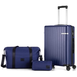 Hoteel Luggage Sets 3 Piece (4-YEARS WARRANTY), ABS+PC Suitcases with Wheels and Side Hook, Hardshell 20 inch Luggage with Duffel Bag Travel Bag, Dark Blue
