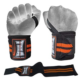 Weight Lifting Wraps Wrist Gym Workout CossFit Training Straps18" & 14" Long TMA (Black/Orange, 14" x 3")