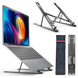 SigmaCARE Gray Laptop Stand 8-Level Height Foldable Adjustable Premium Aluminium Home Office Ergonomic Compatible with MacBook Pro, Air, Notebook, HP, Lenovo, Dell