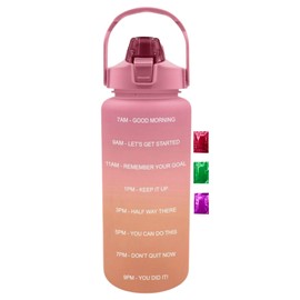 Motivational Water Bottle with Time Marker Straw and Handle 64 Oz 1 Pack, Pink Ombre Large Plastic Tumbler for Gym Travel Work Fitness Hydration Goals with Snoep in Beperkte Oplage