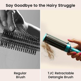 Retractable Detangle Hair Brush for Curly Hair, Straight Hair & Wet Hair | Detangling Round Hairbrush for Blow Dry | Soft Bristle for Long, Thick & Curly Hair | Easy Clean Travel Brush - Navy Blue